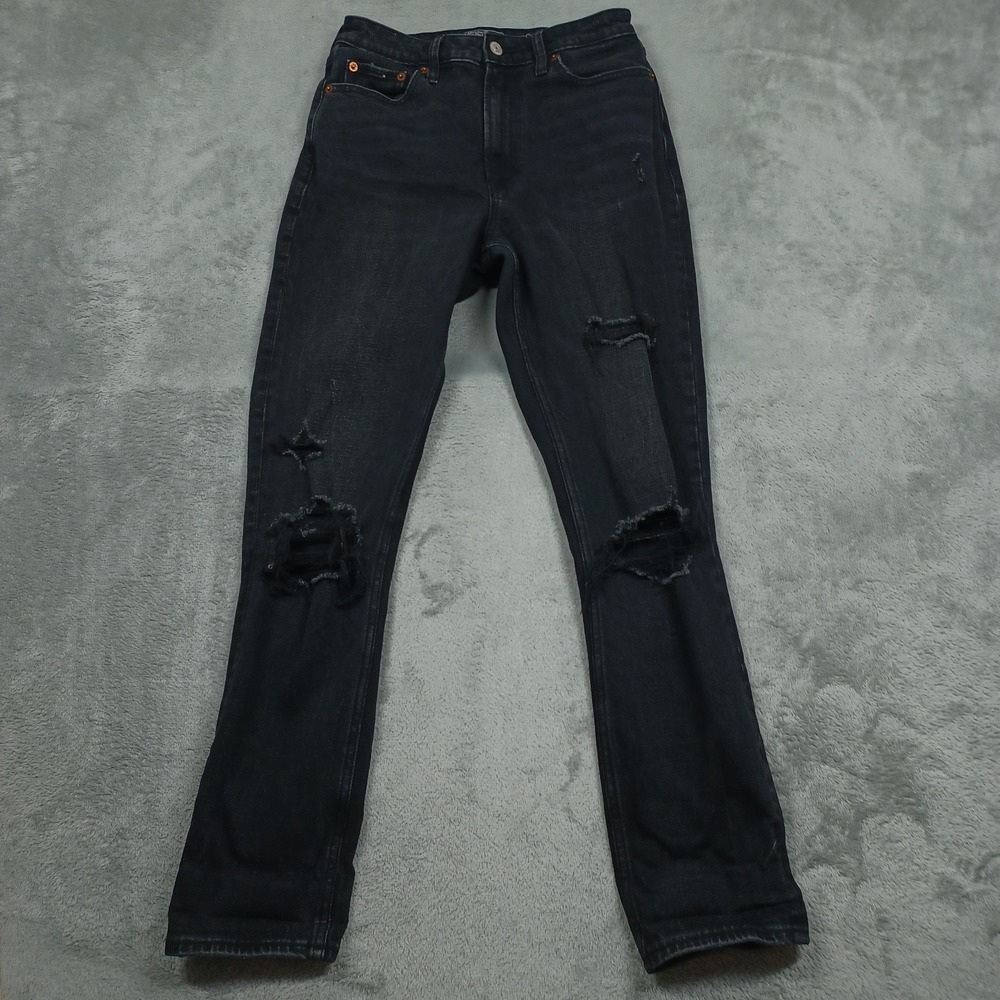Abercrombie Fitch Jeans Womens 26 Black Denim Simone High Rise Slim Distressed